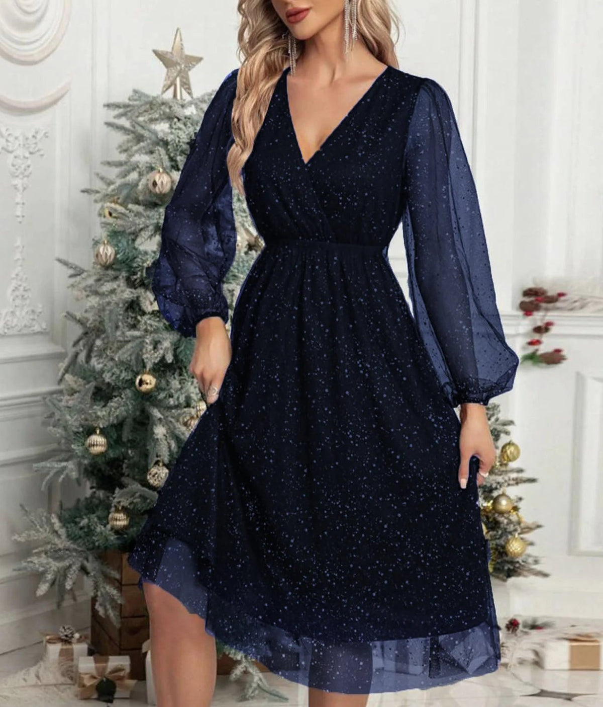 Women's V-Neck Midi Dress for Special Occasions - Image 8