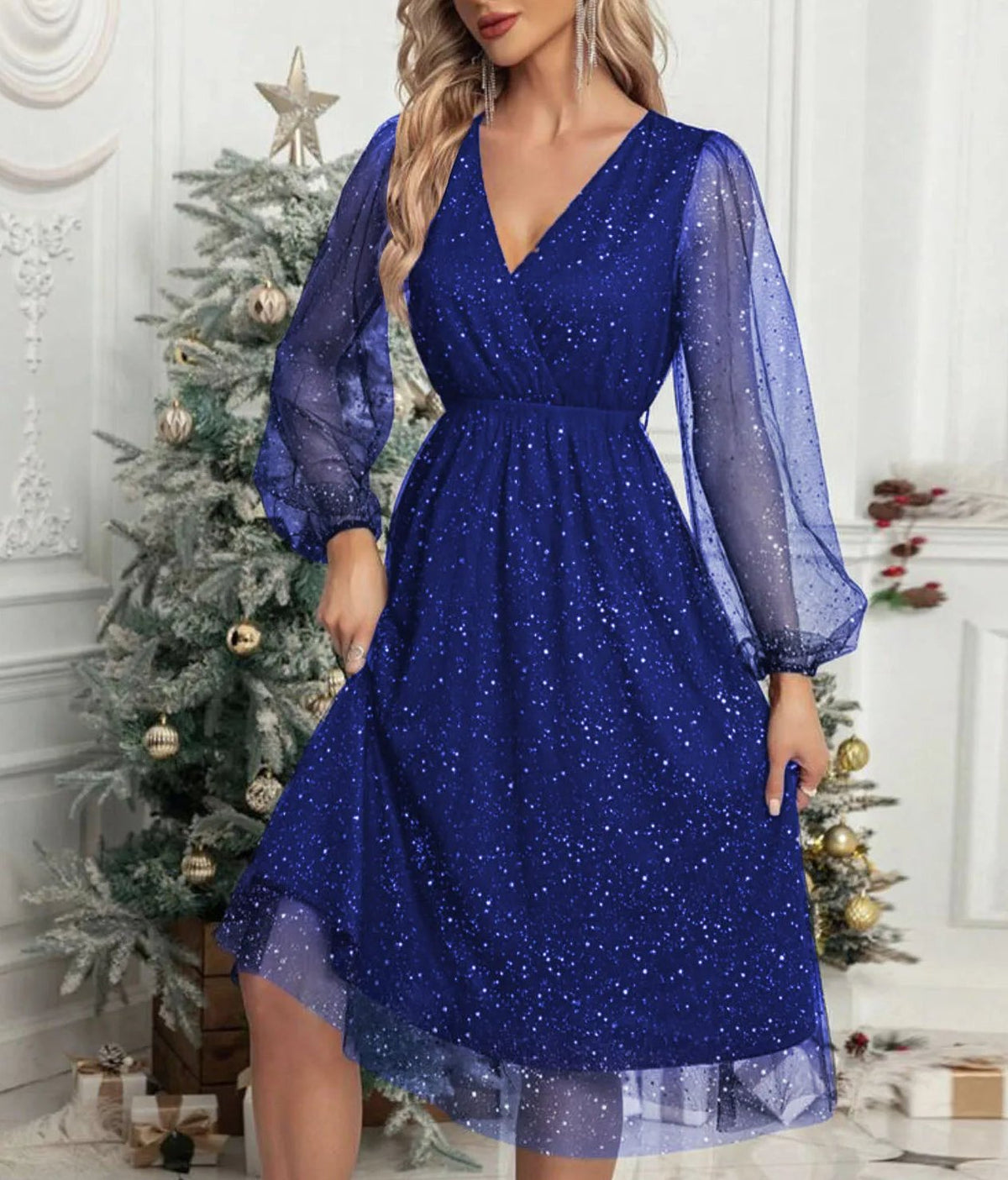 Women's V-Neck Midi Dress for Special Occasions - Image 9