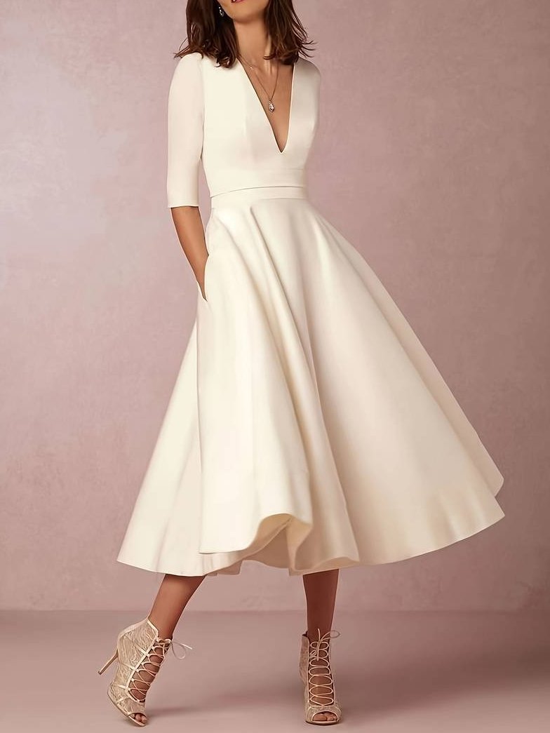 Women's White Flared Midi Dress for Weddings - Image 4