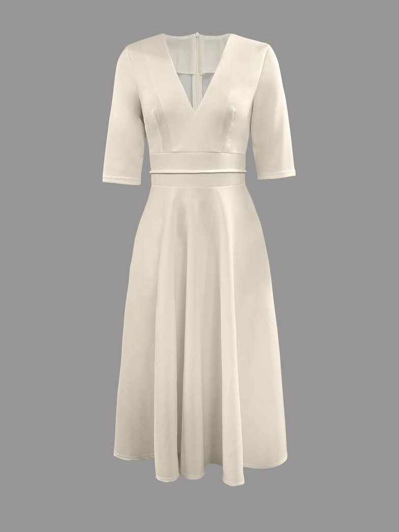 Women's White Flared Midi Dress for Weddings - Image 5