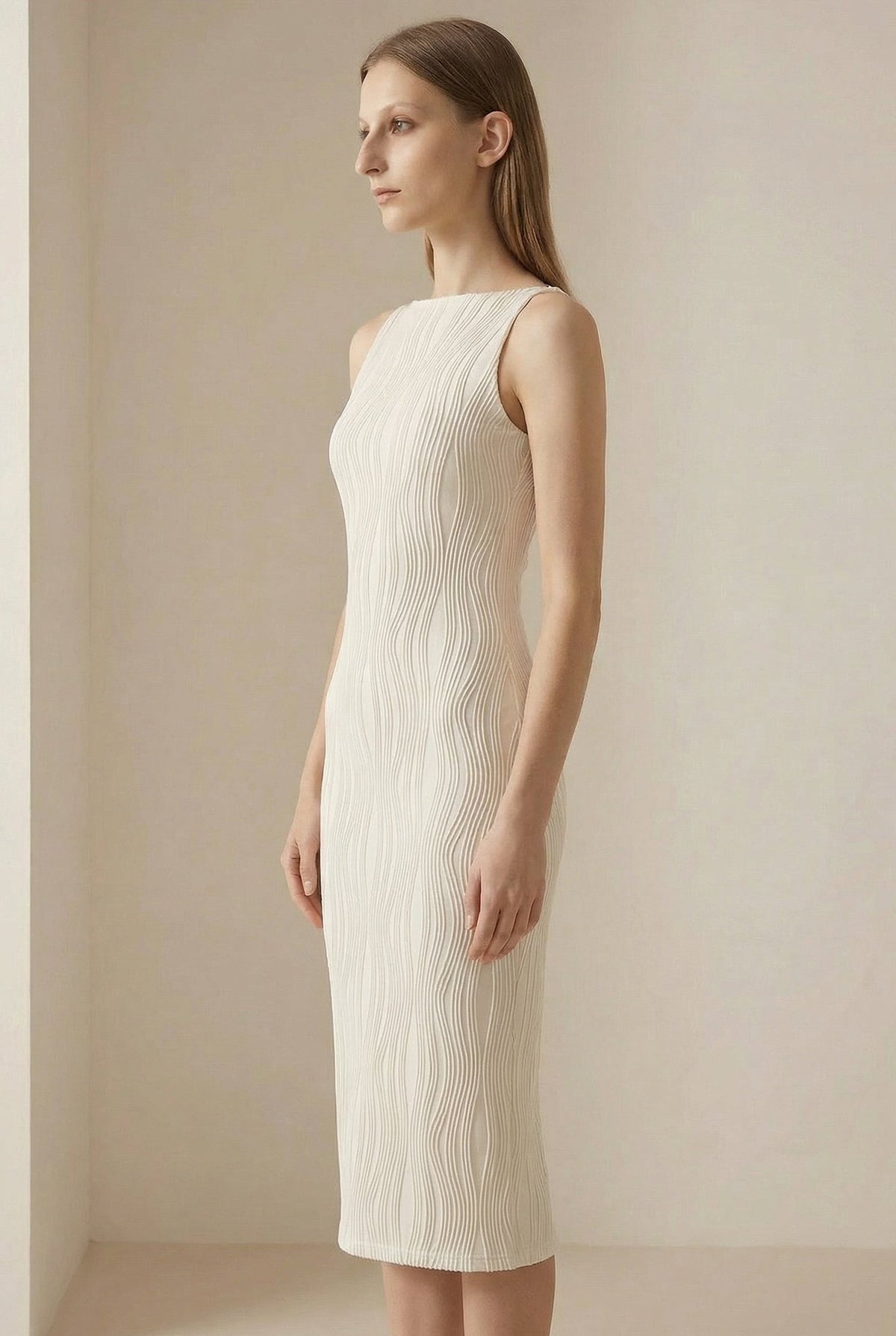 Women's Ripple Texture Midi Dress in Polyester Blend