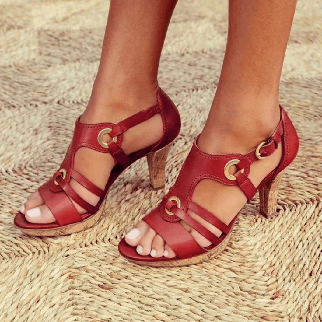 Womens Comfortable Sandals with Ankle Strap and Cork Look Heel