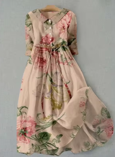 Summer Dresses Airy Floral Maxi Dress with Tie Waist for Women