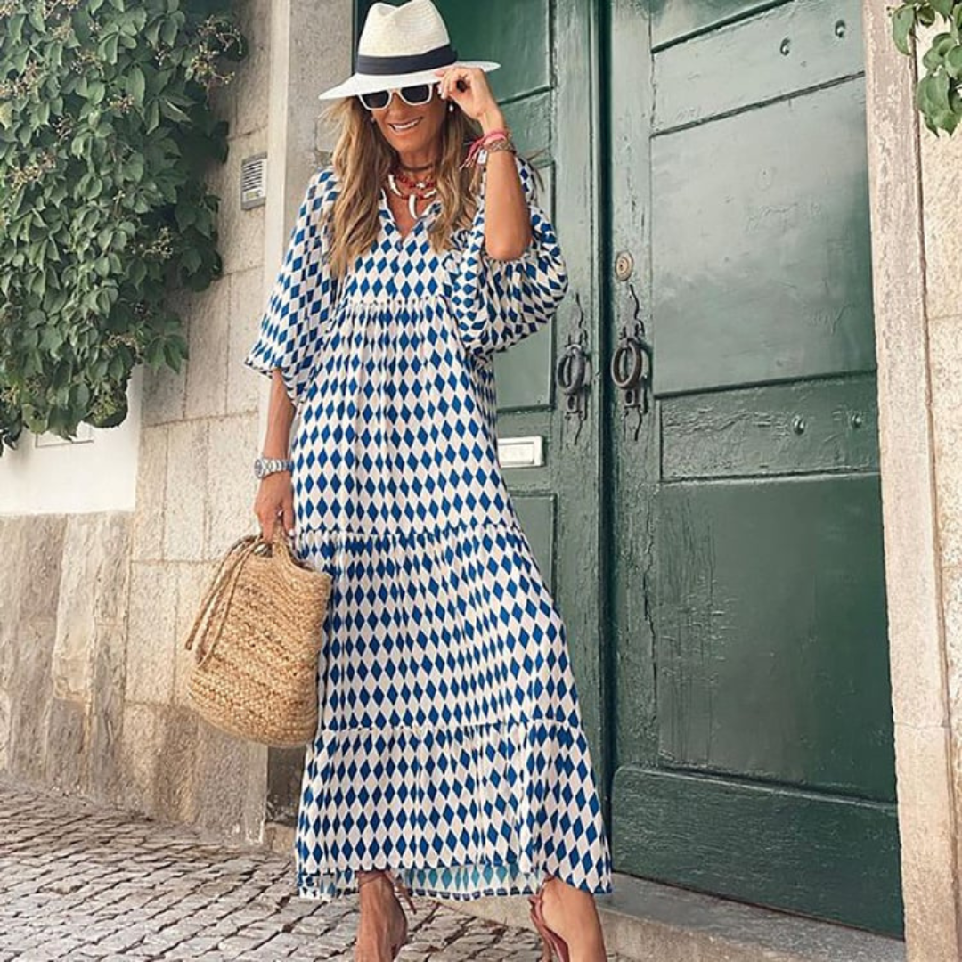 Summer Dresses for Women, Boho Floral Maxi Dress with Puff Sleeves