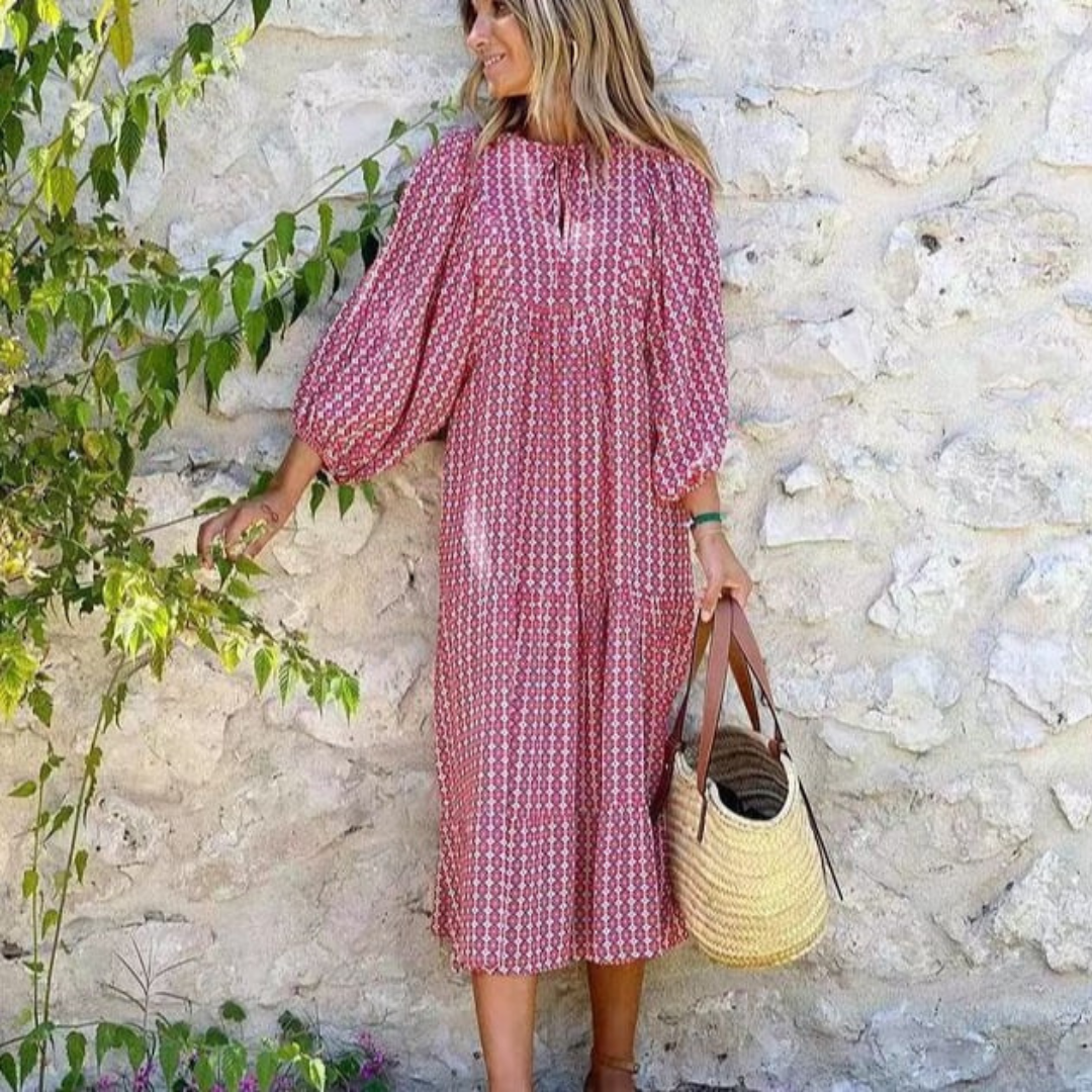 Summer Dresses for Women, Boho Floral Maxi Dress with Puff Sleeves