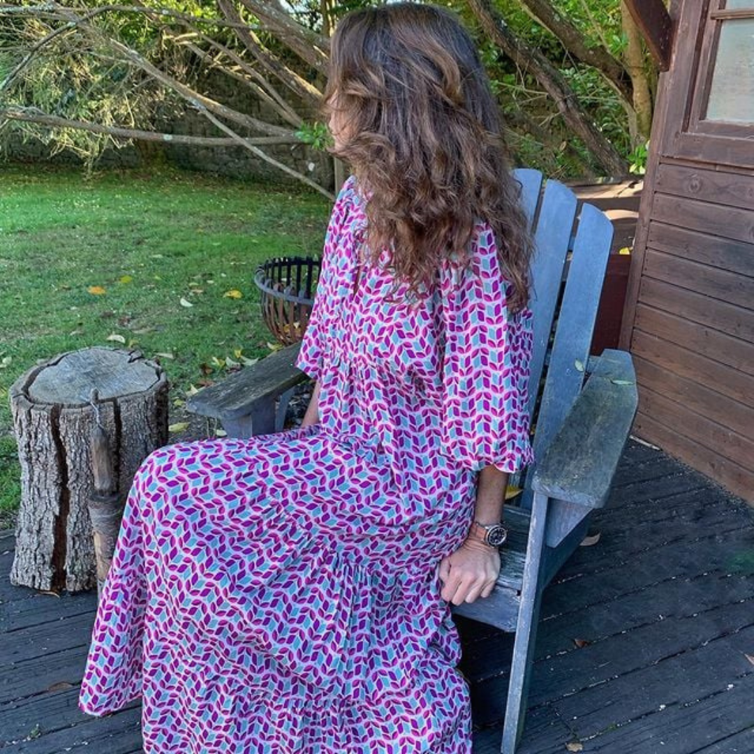 Summer Dresses for Women, Boho Floral Maxi Dress with Puff Sleeves
