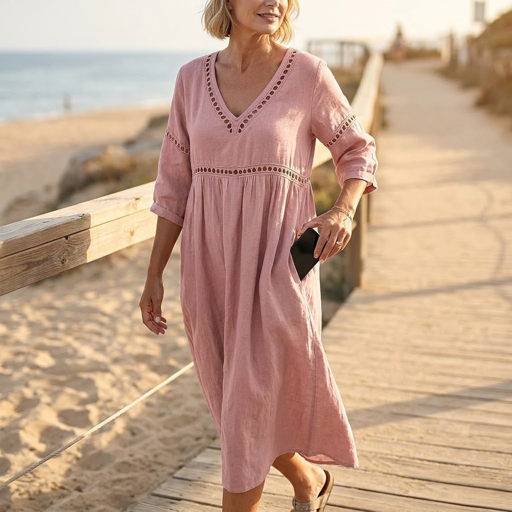 Summer Dresses for Women, Crochet Trim Midi Dress with Pockets