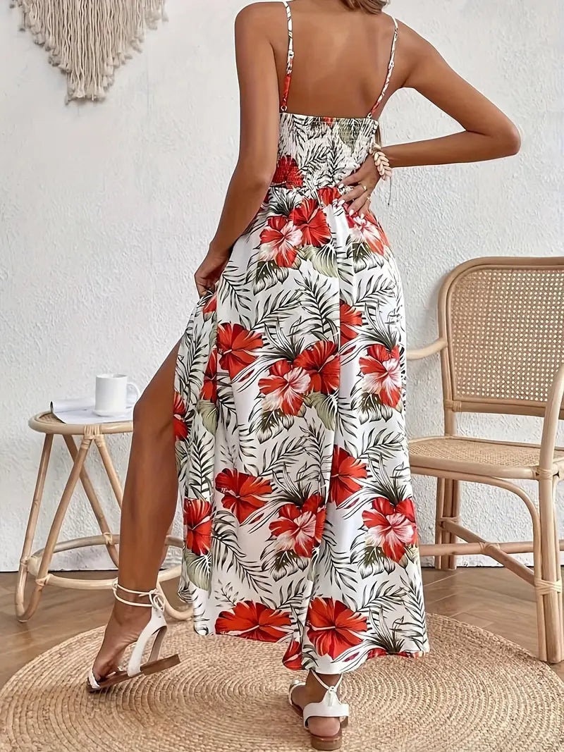 Summer Dresses for Women, Floral Maxi Dress with Lace Waist Detail