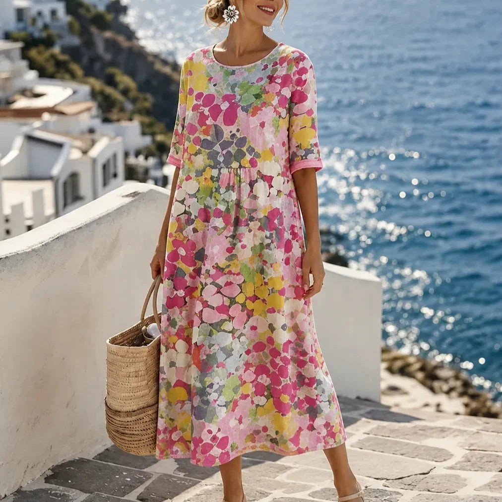 Summer Dresses for Women with Floral Print, Midi Length and Pockets