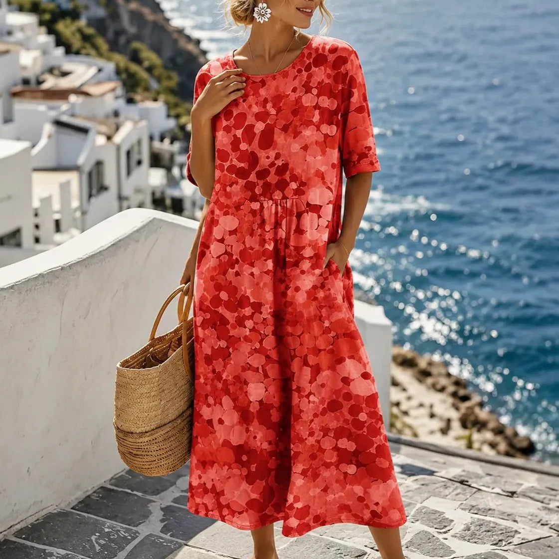 Summer Dresses for Women with Floral Print, Midi Length and Pockets