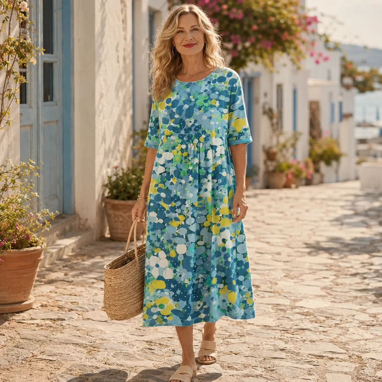 Summer Dresses for Women with Floral Print, Midi Length and Pockets