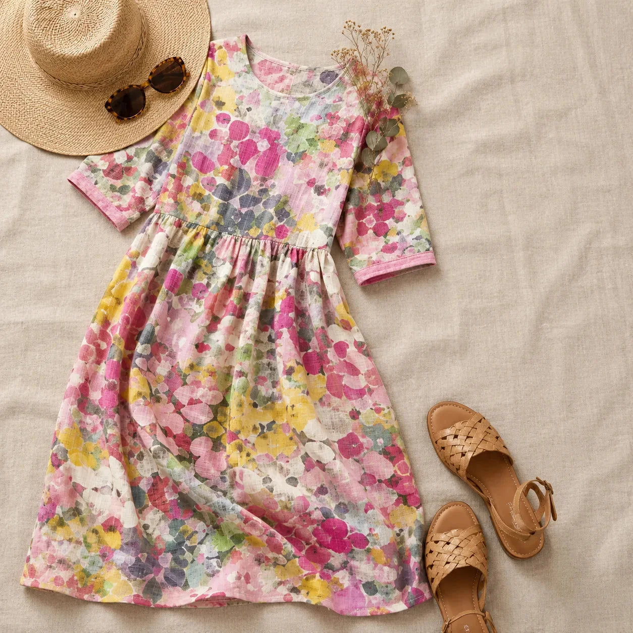 Summer Dresses for Women with Floral Print, Midi Length and Pockets