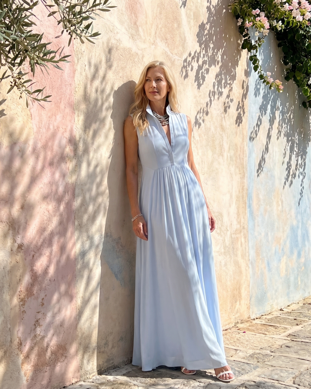 Summer Jumpsuits for Women, Sleeveless Collared Wide Leg in Polyester