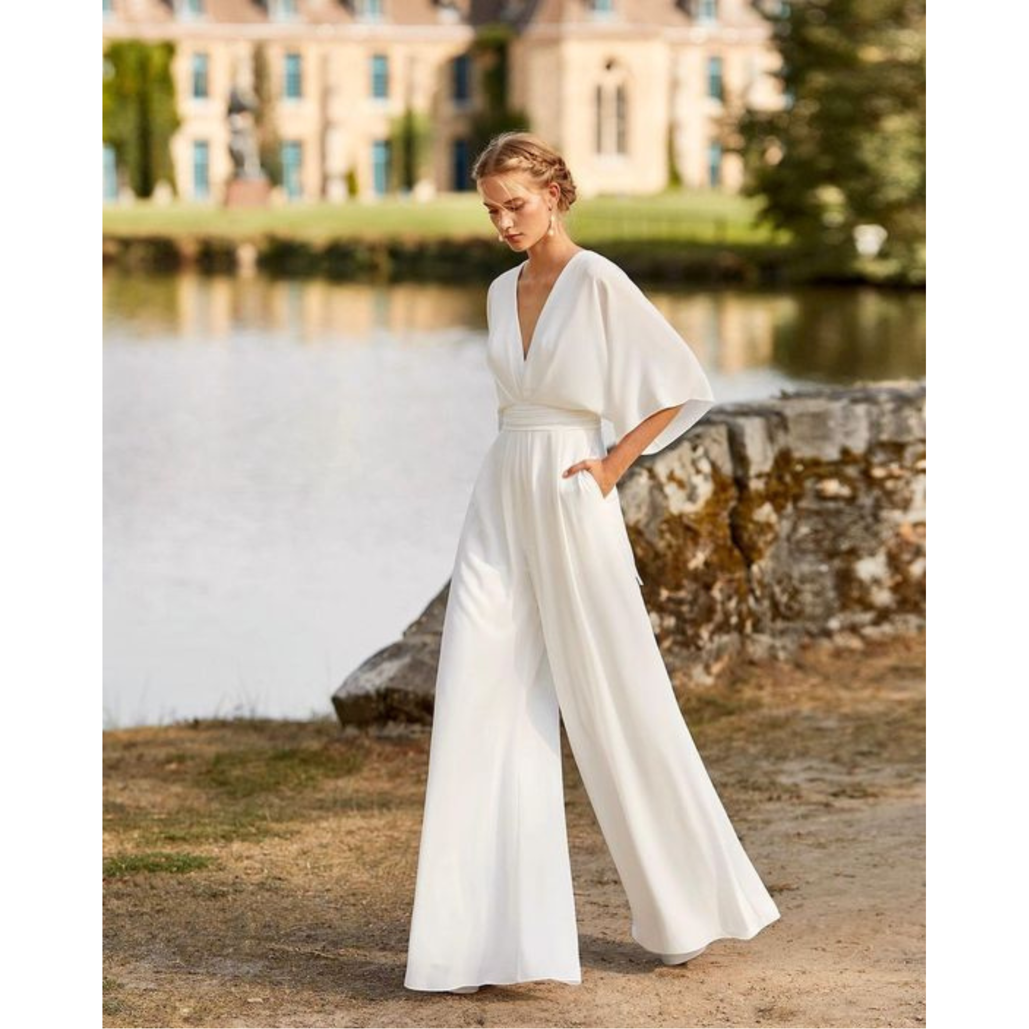 Summer Jumpsuits for Women, Wide-Leg V-Neck with Loose Batwing Sleeves