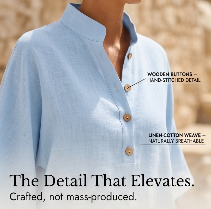 Womens Linen Set with Wide Leg Pants and Stand Collar Tunic Top