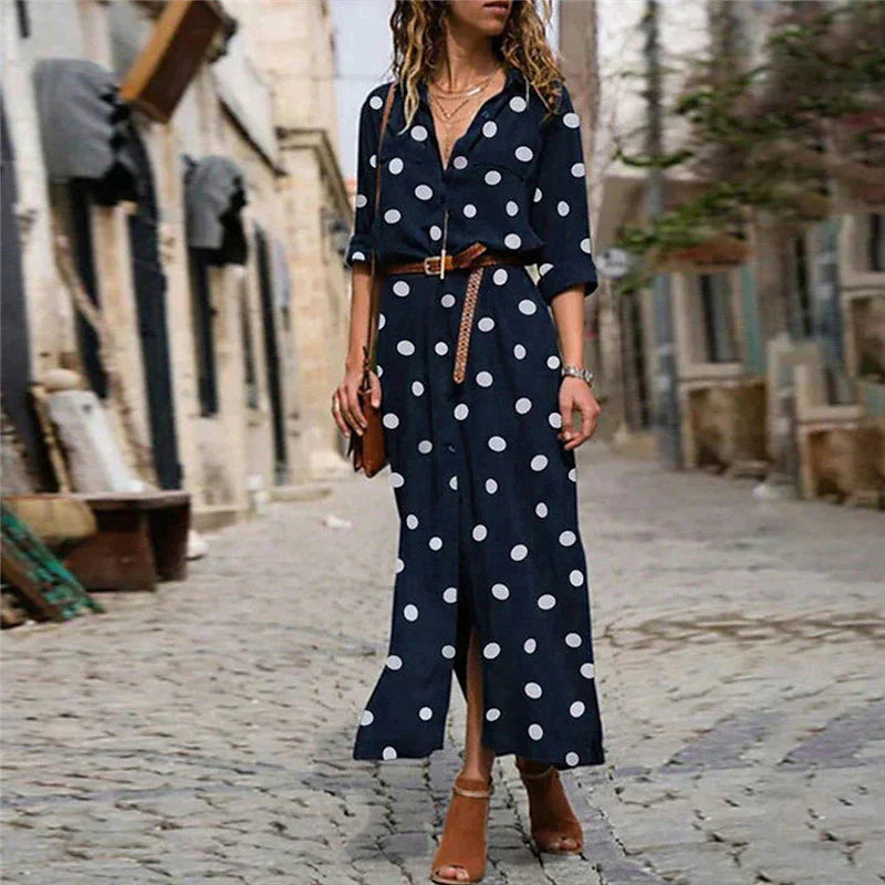 Women's Casual Wide Leg Jumpsuit with Polka Dot Print and Tie Belt