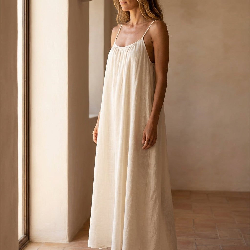 Women's Flowy Maxi Sundress with Open Back and Spaghetti Straps