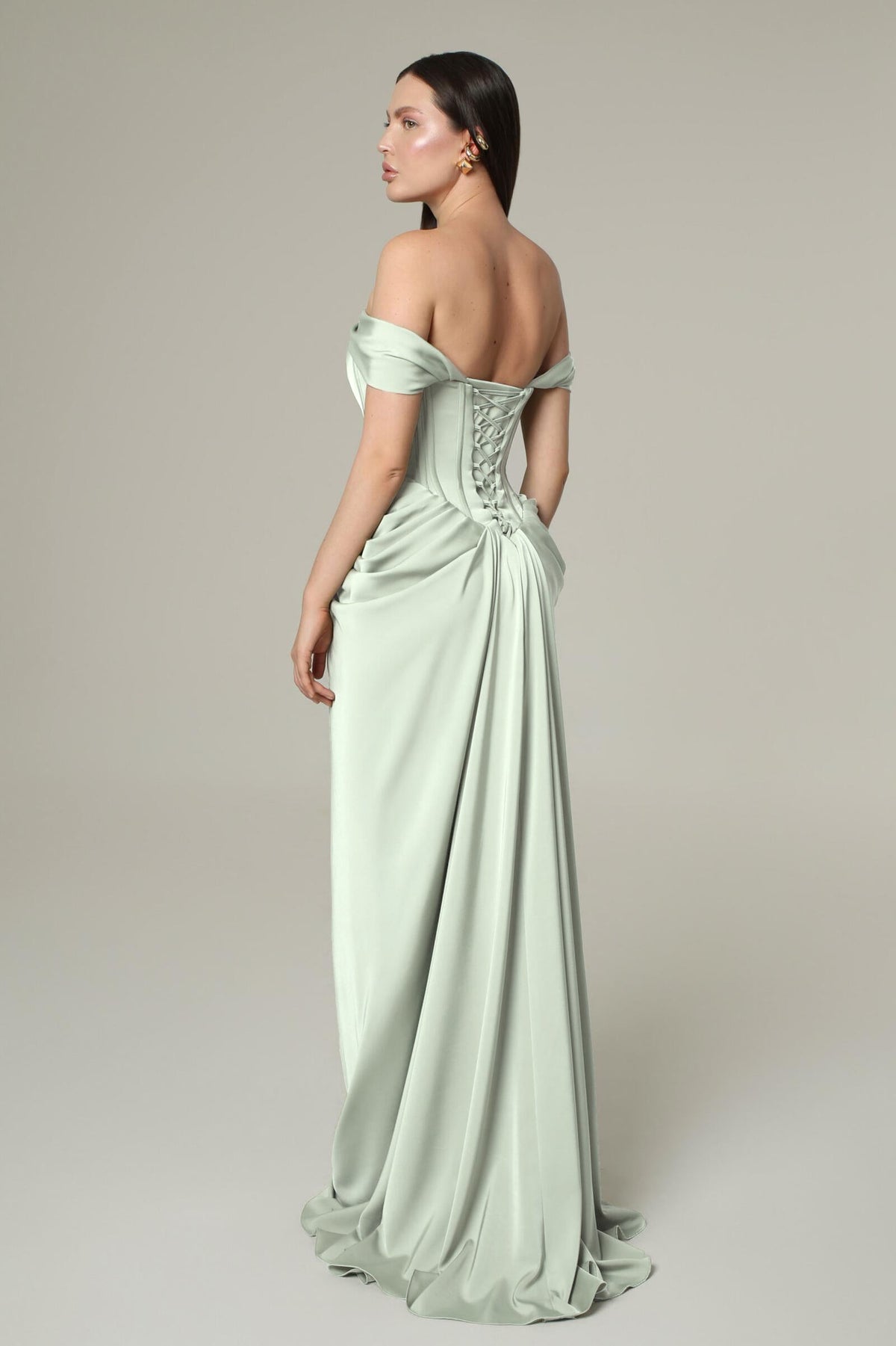 Women's Formal Sundress with Lace-Up Bodice in Pleated Satin Look