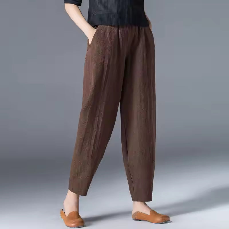 Women's Linen Look Pants in Summer with Wide Legs and Side Pockets
