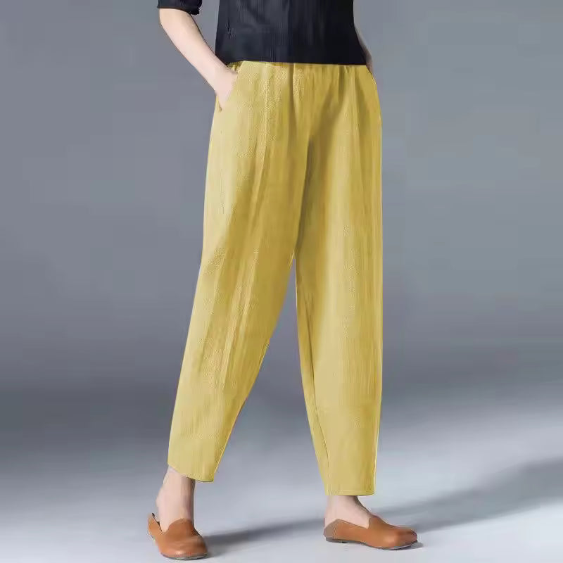 Women's Linen Look Pants in Summer with Wide Legs and Side Pockets
