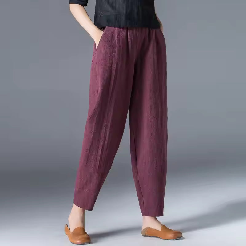 Women's Linen Look Pants in Summer with Wide Legs and Side Pockets