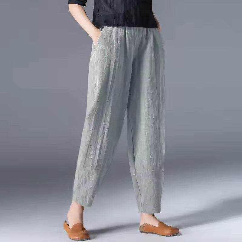 Women's Linen Look Pants in Summer with Wide Legs and Side Pockets