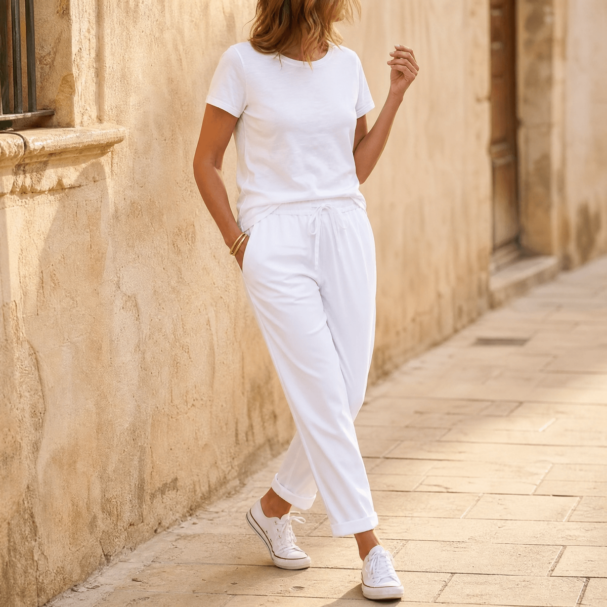Women's Relaxed Linen-Look Pants in Summer with Drawstring Waist
