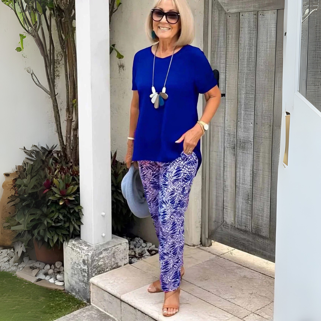 Women's Summer 2 Piece Sets with Asymmetric Hem and Patterned Pants
