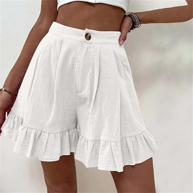 Womens Summer Shorts with Ruffle Hem, High Waist and Side Pockets