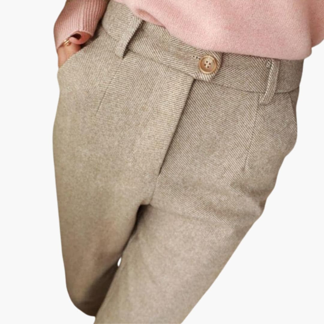 Women's Tailored Pants in Summer Herringbone Tweed Look with Pleats