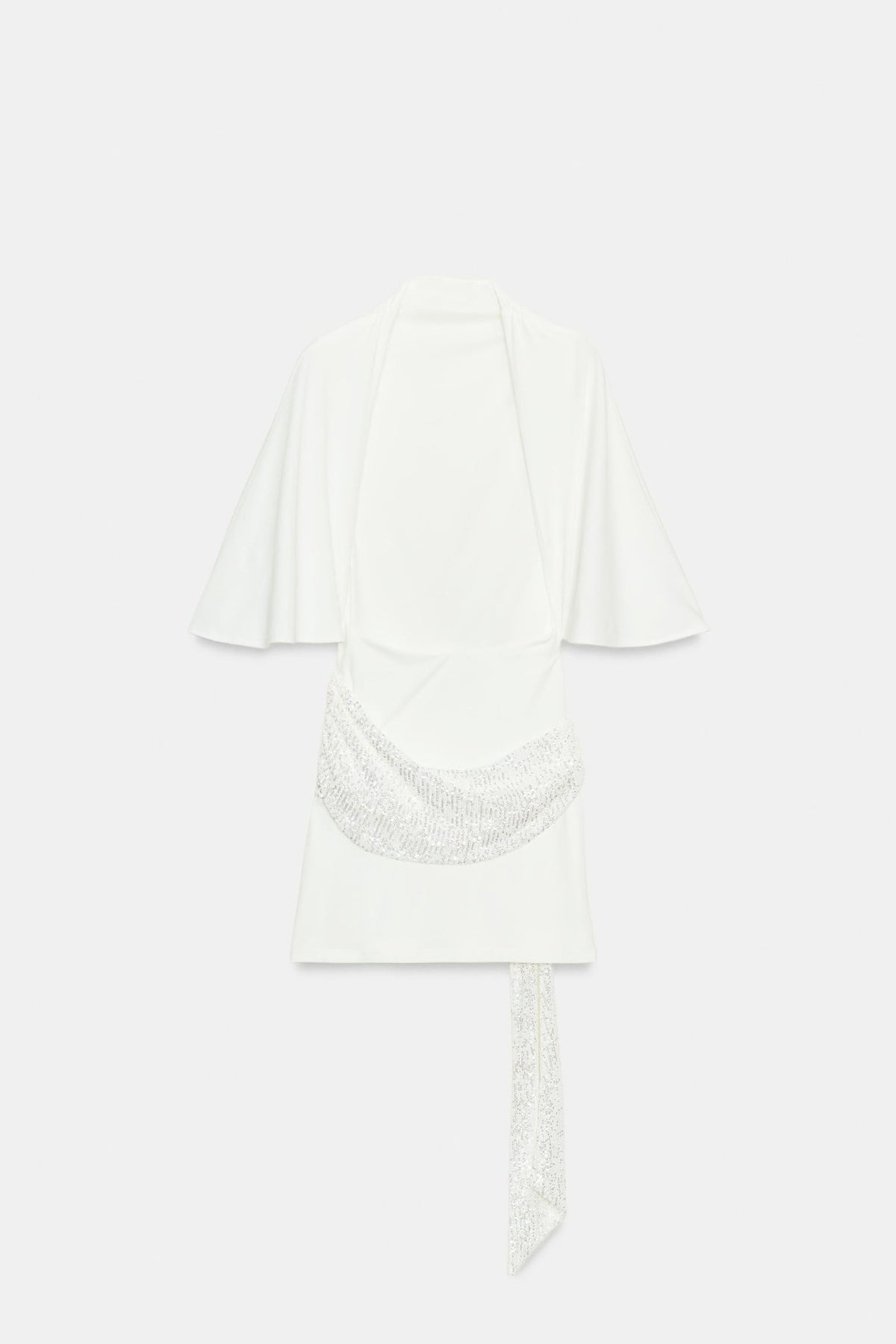 Women's Mini Dress with Sequin Sash and Draped Hip Detail