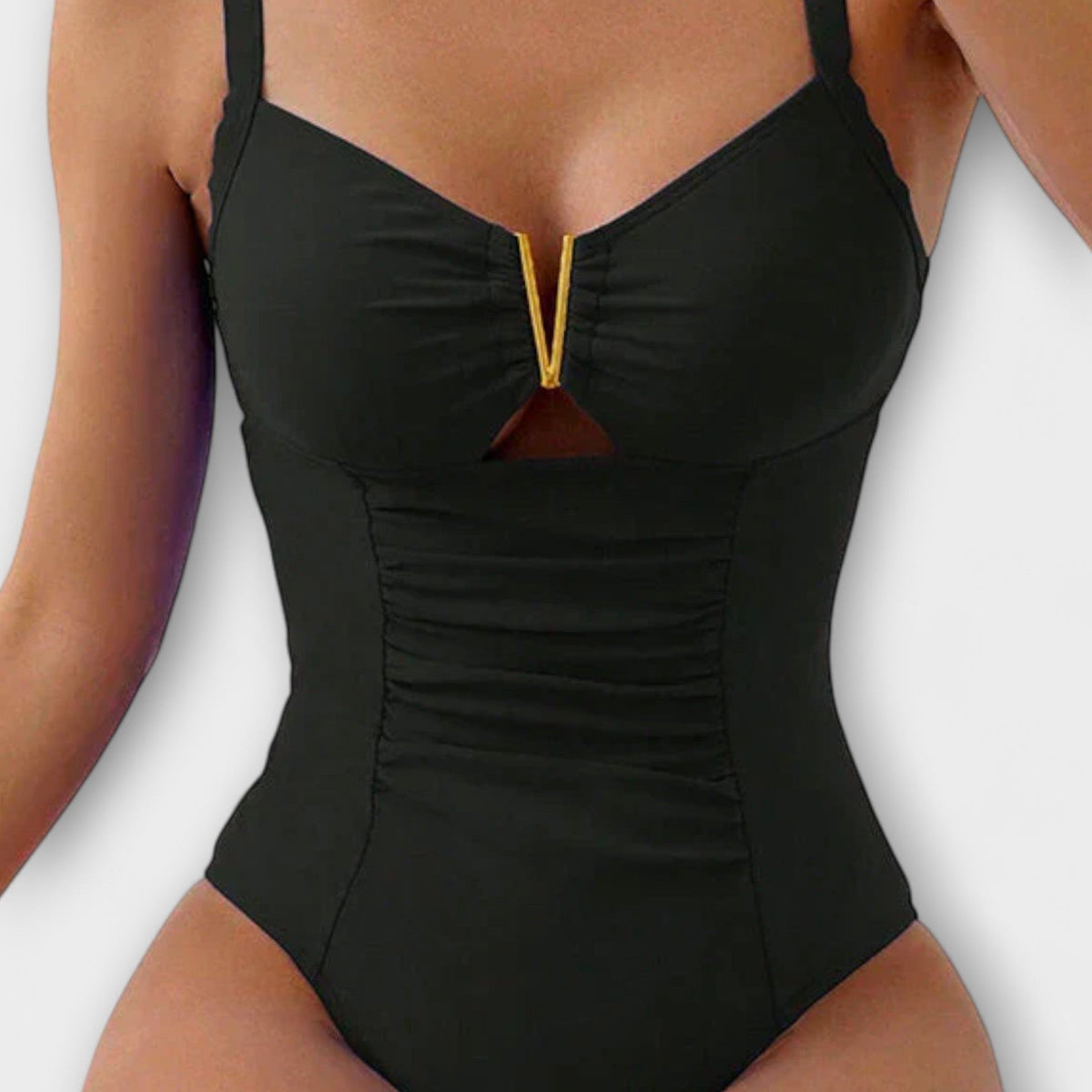 Women's One Piece Swimsuit with Gold V Detail in Stretch Fabric