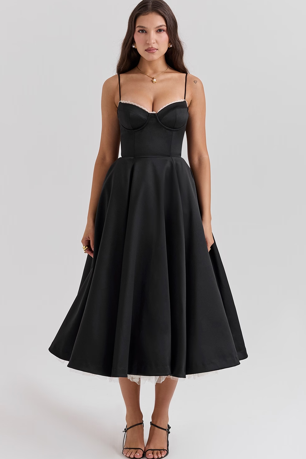 Midi Dress with Corset Bodice and Tulle Underskirt