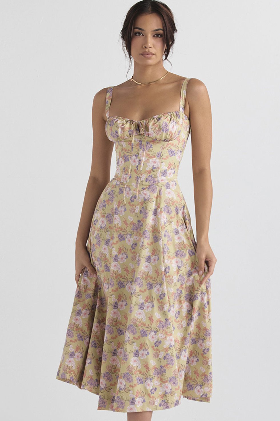 Floral Print Midi Dress with Straps and Tie Detail