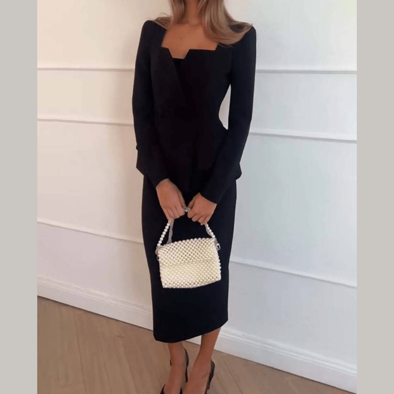 Womens Skirt Suit with Peplum Blazer and Midi Pencil Skirt