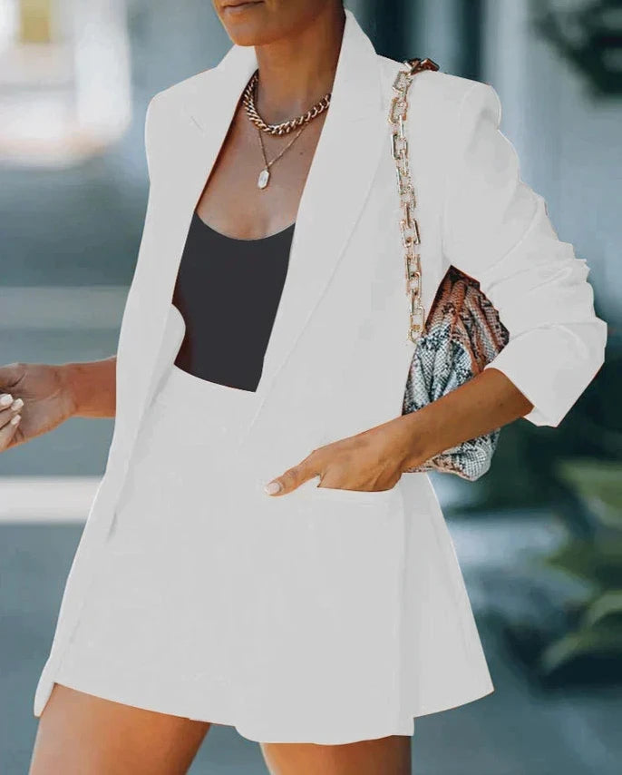 Womens Shorts Set with Longline Blazer in Matte Suiting Fabric