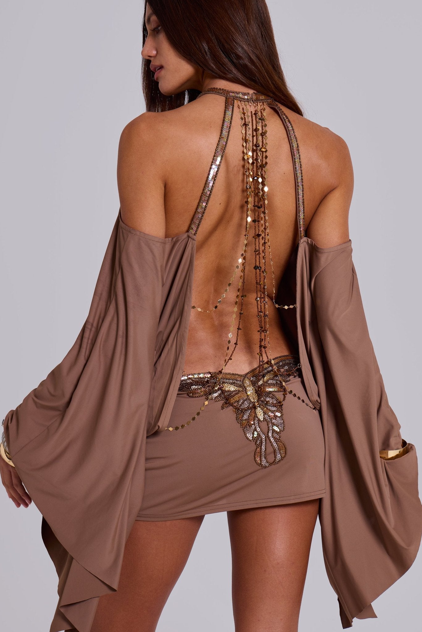Women's Mini Dress with Open Back in Elastic Jersey