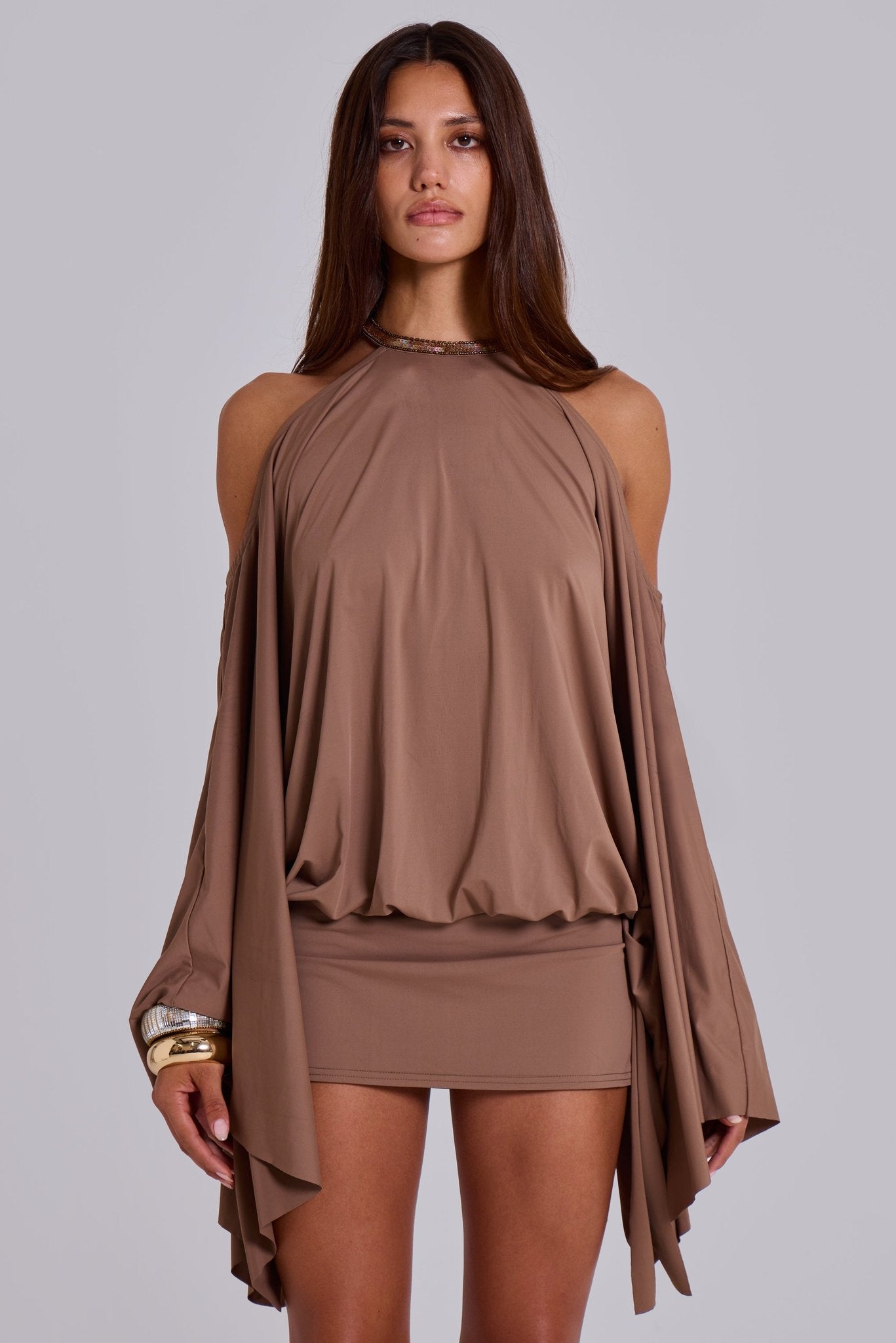 Women's Mini Dress with Open Back in Elastic Jersey