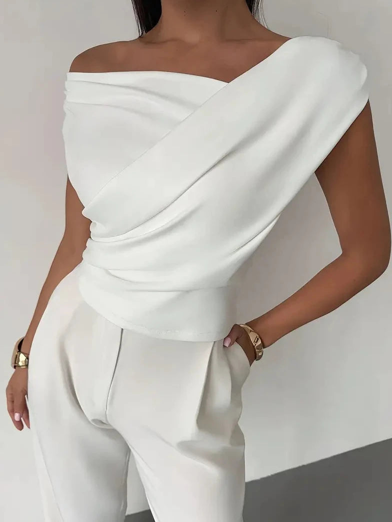 Womens Going Out Top with Off Shoulder Draped Neckline in Polyester