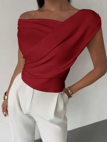 Womens Going Out Top with Off Shoulder Draped Neckline in Polyester