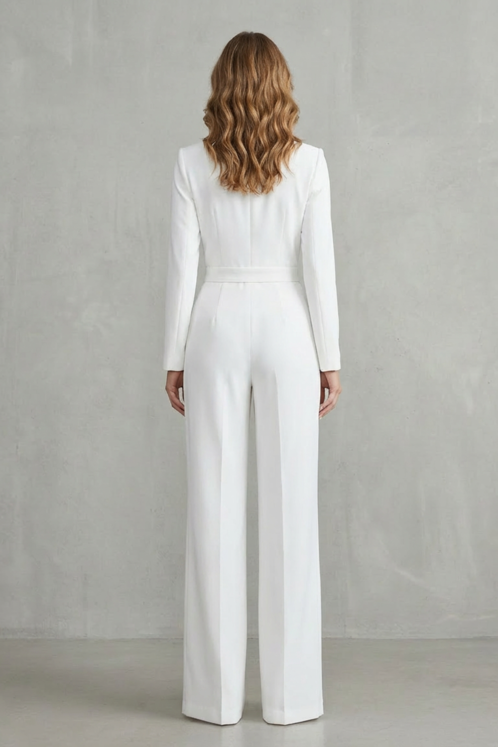 Wide Leg Jumpsuit with Slant Lapel in Stretch Woven Fabric for Women