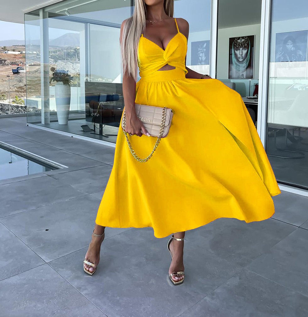 Women's Cut-Out Midi Dress with Sweetheart Neck and Leg Split