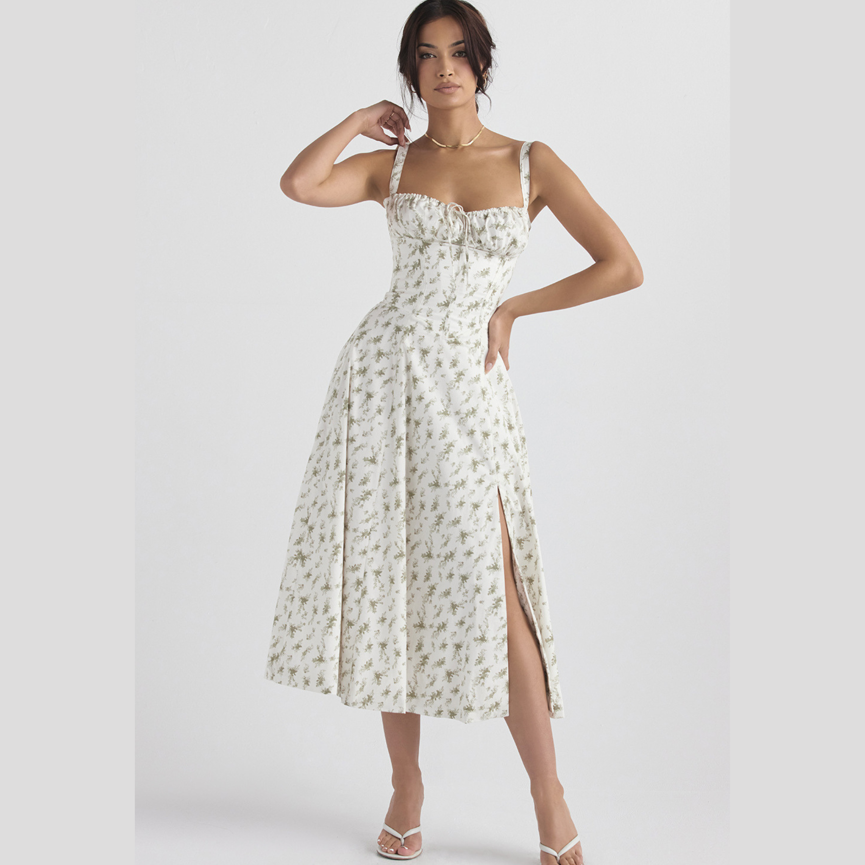 Floral Print Midi Dress with Straps and Tie Detail