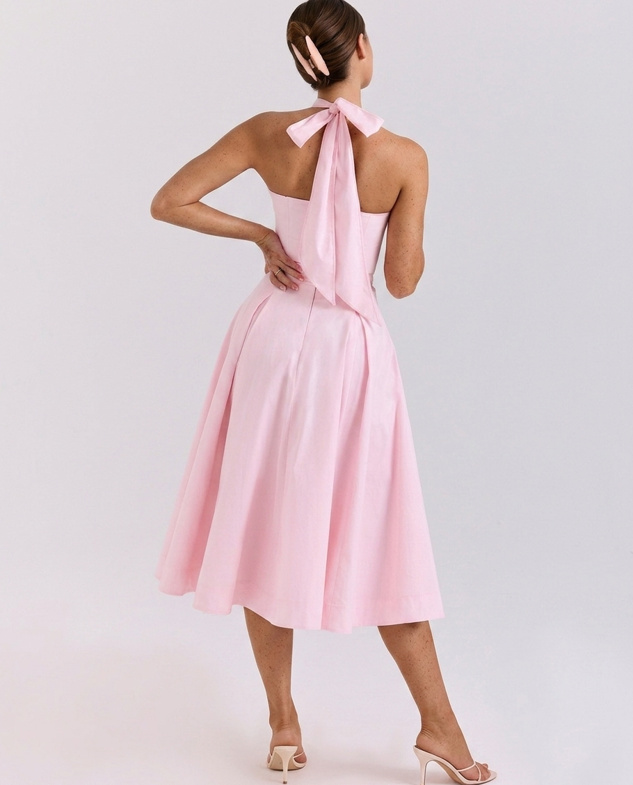 Women's Halter Neck Stretch Cotton Midi Sundress