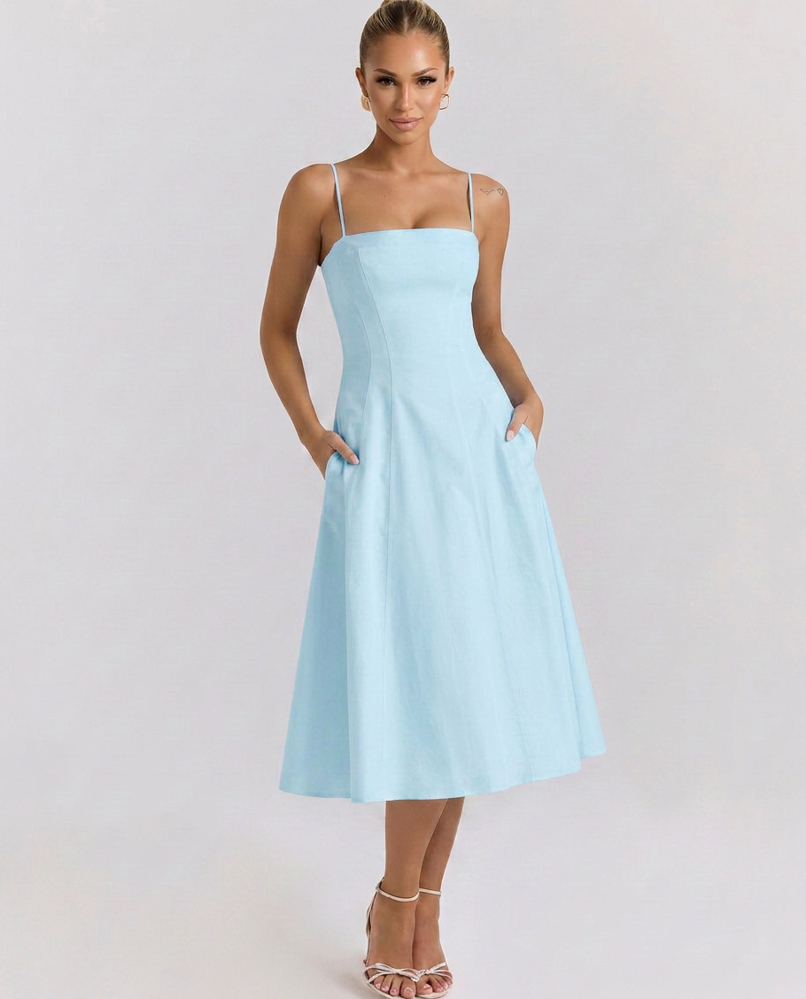 Women's A-Line Cotton Midi Sundress with Pockets