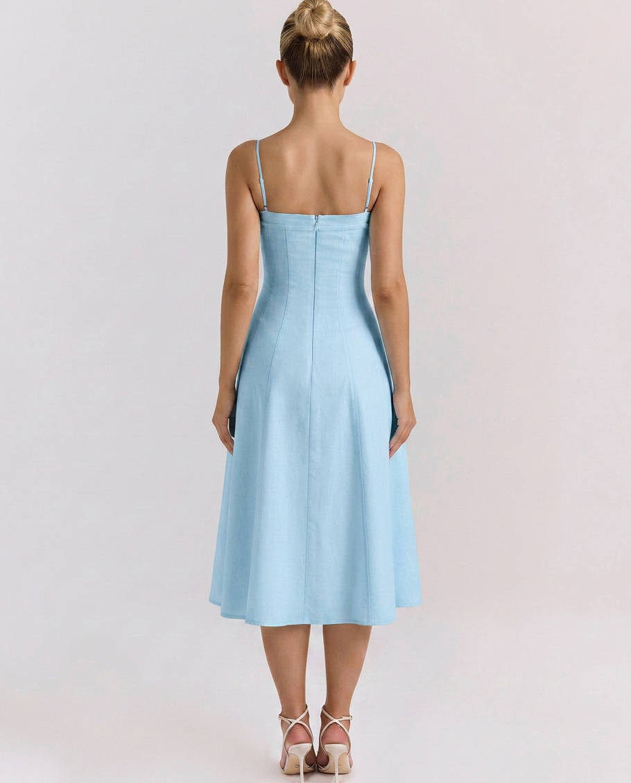 Women's A-Line Cotton Midi Sundress with Pockets