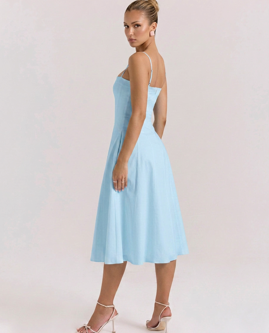 Women's A-Line Cotton Midi Sundress with Pockets