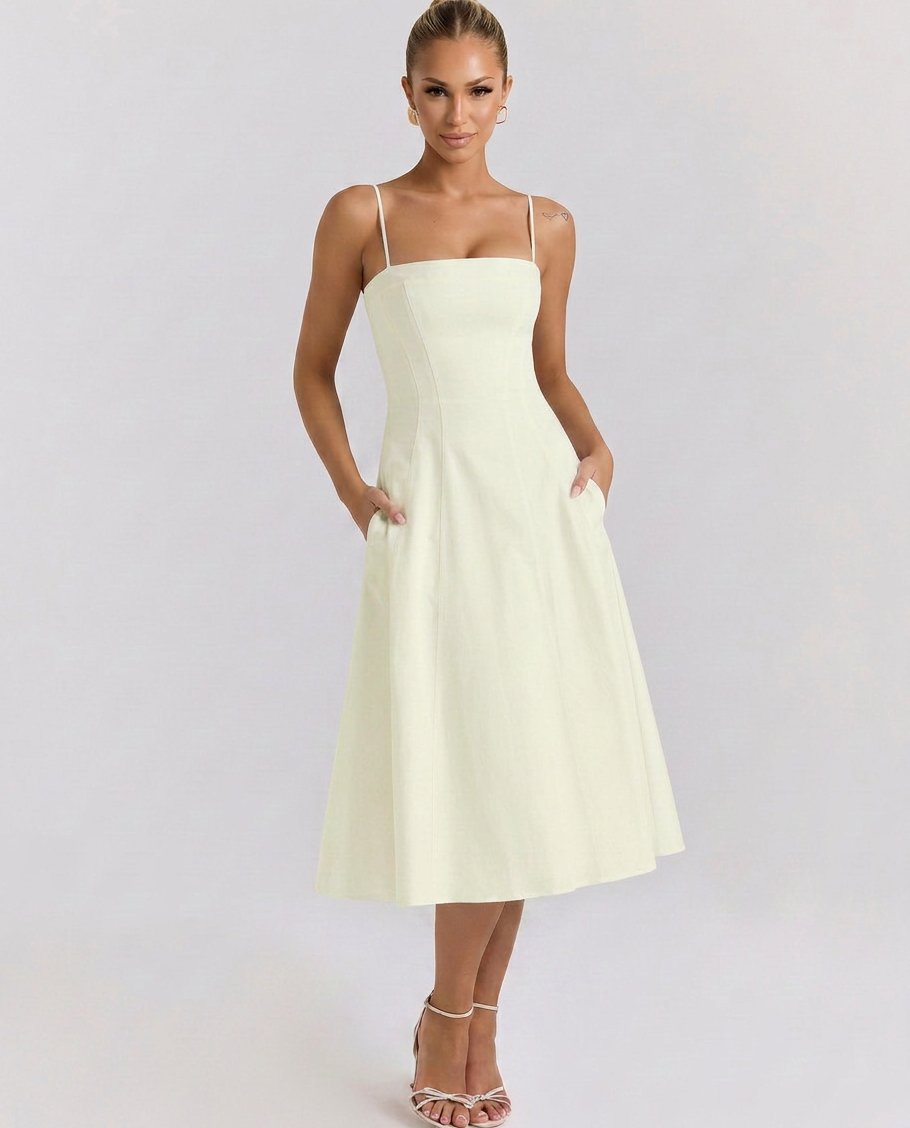 Women's A-Line Cotton Midi Sundress with Pockets