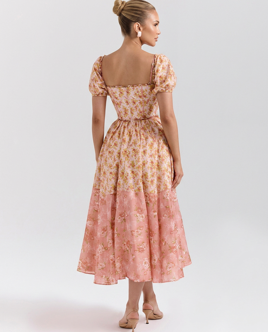 Midi Dress with Floral Print in Polyester for Women