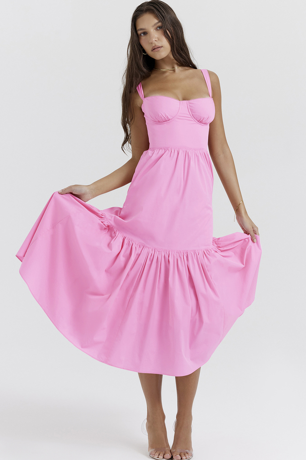 Women's Midi Sundress with Corset Bodice in Polyester